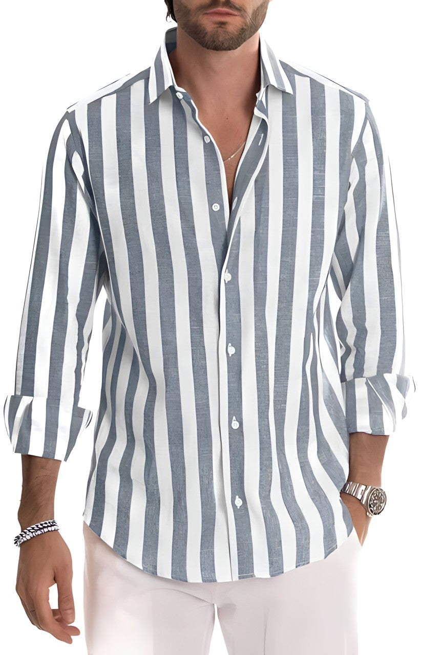 Variant image for Chemise Homme Rayée Décontractée en Coton Doux-64