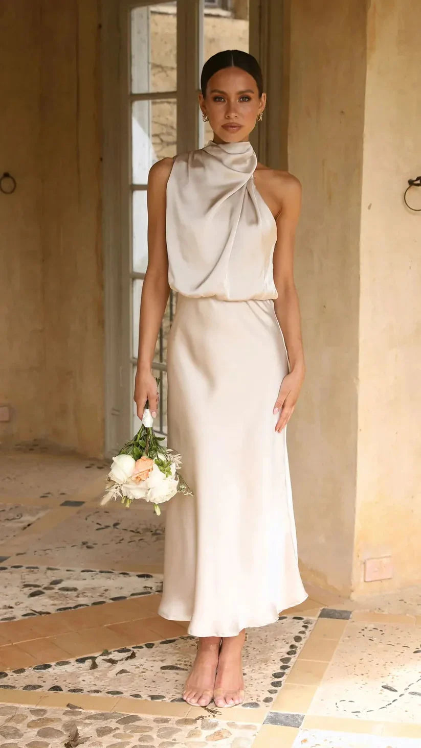 Variant image for Robe Femme Longue Satinée à Une Épaule Élégante pour Soirée-6