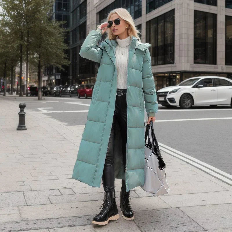 Veste d'Hiver Femme Longue Chaude en Mélange de Polyester et Laine-3