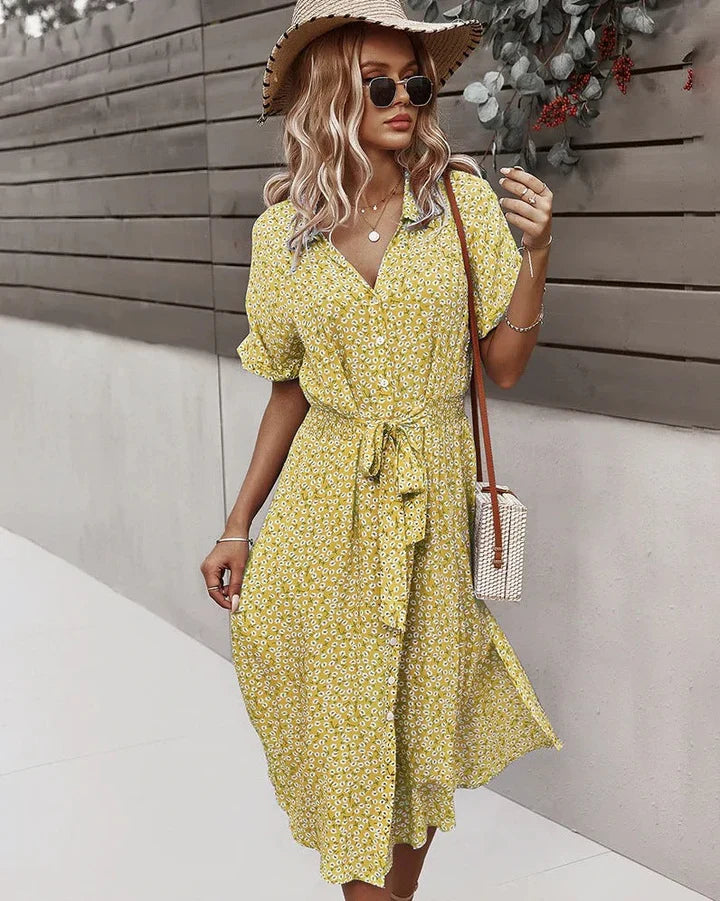 Variant image for Robe d'été Femme Imprimée Chic à Lacets 100% Coton-33