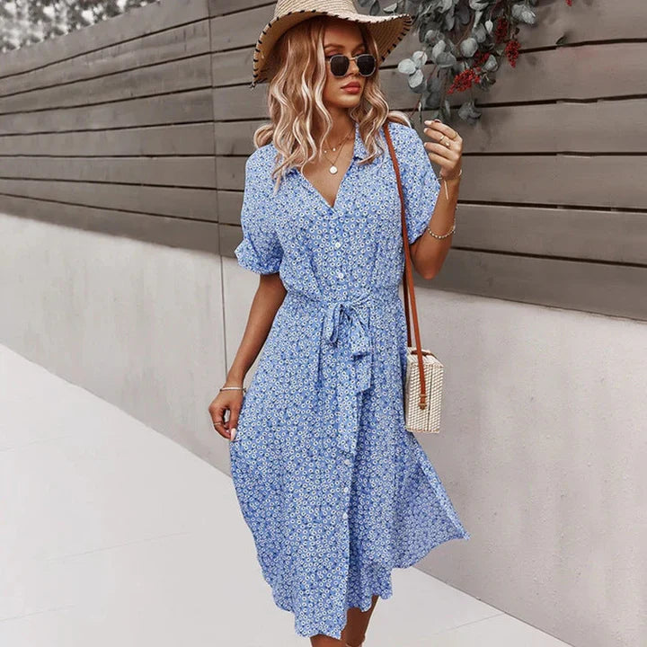 Variant image for Robe d'été Femme Imprimée Chic à Lacets 100% Coton-25
