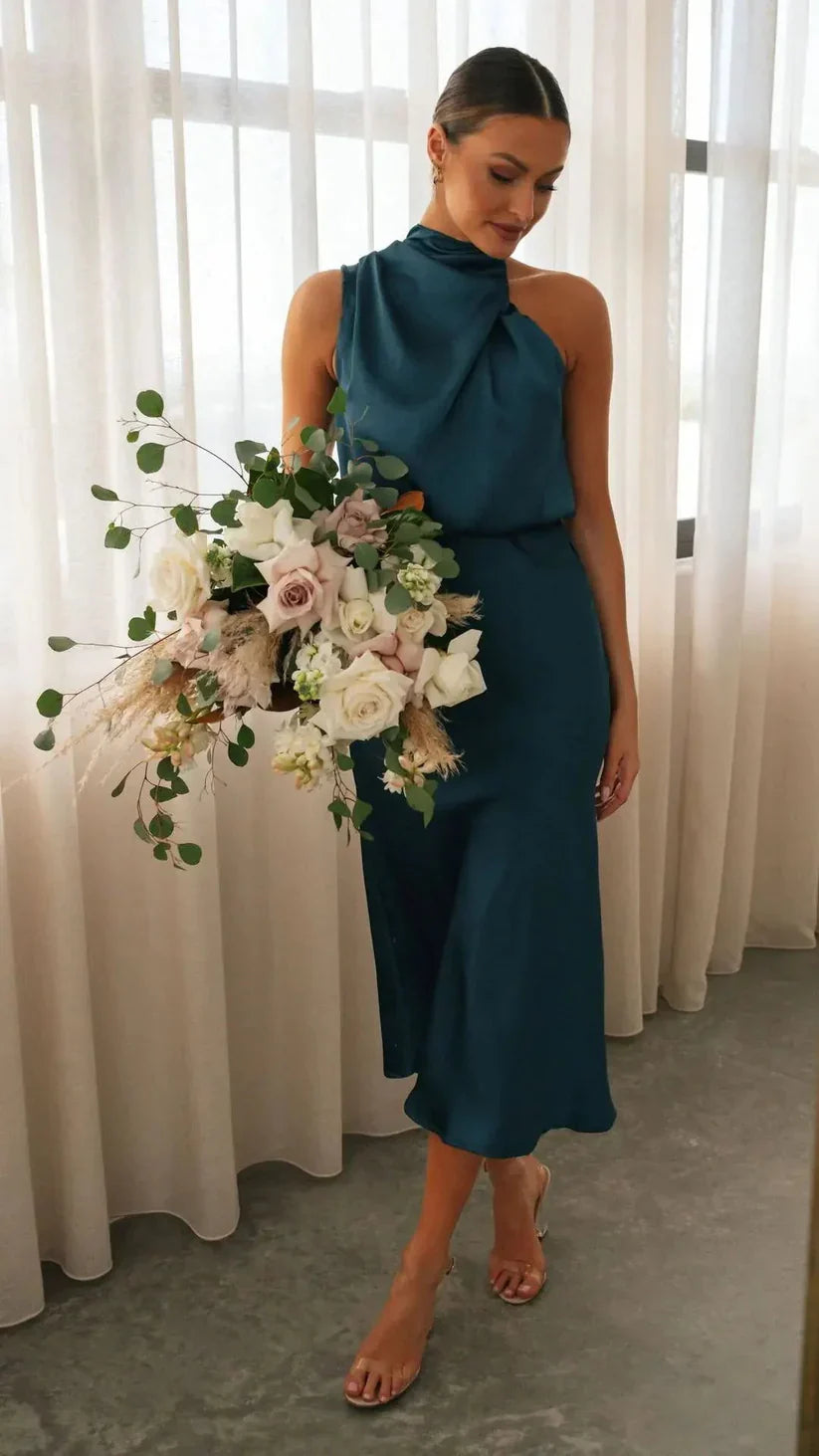 Variant image for Robe Femme Longue Satinée à Une Épaule Élégante pour Soirée-21
