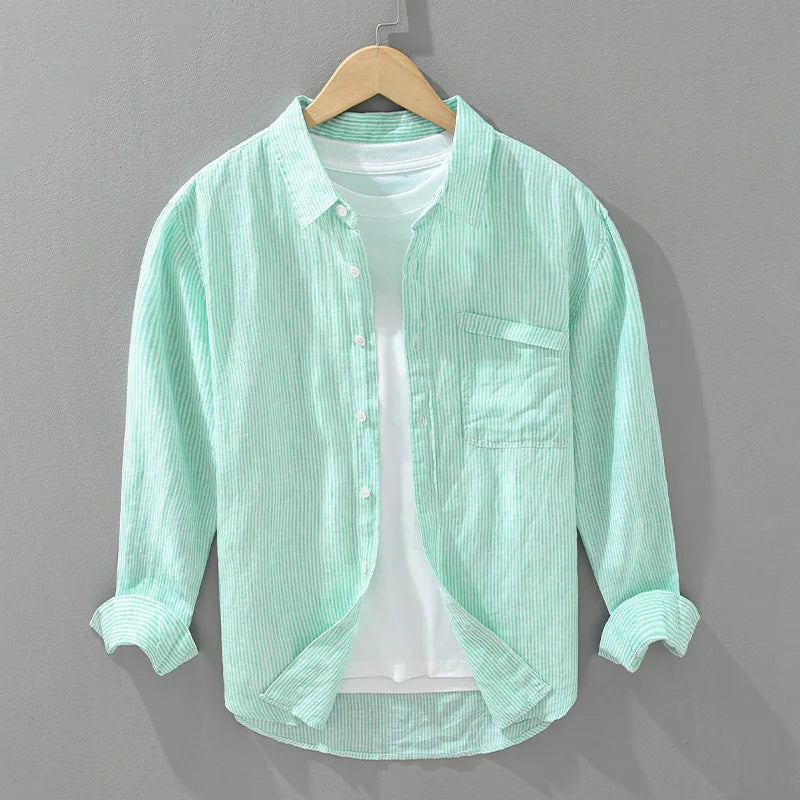 Variant image for Chemise Homme Décontractée en Lin Respirant Ajustement Surdimensionné-7
