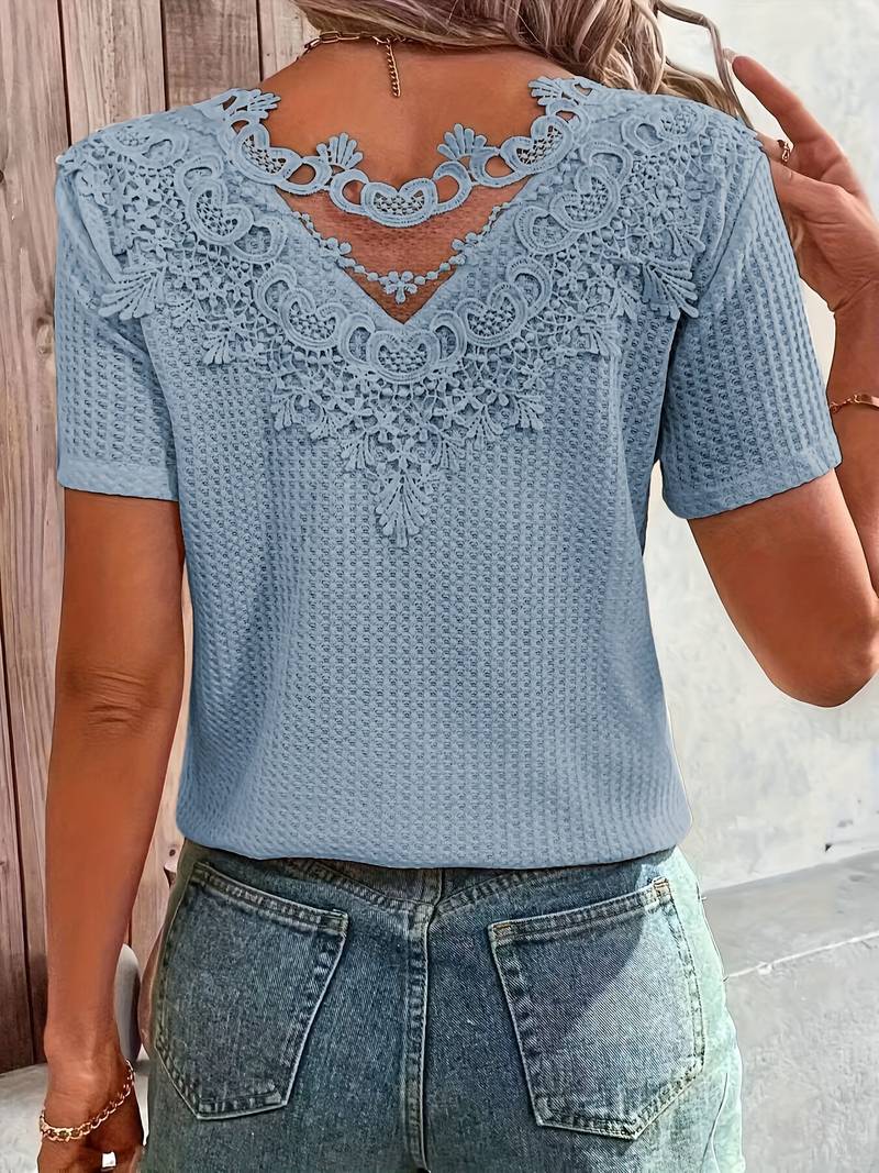 Variant image for T Shirt Femme Décolleté Rond Dentelle Coton Confortable-24