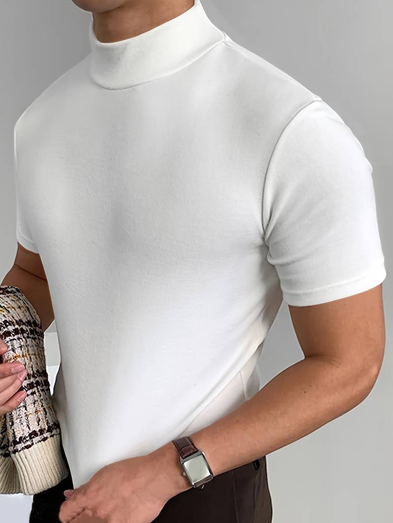 Tee Shirt Homme Col Haut Élégant 100% Coton-1
