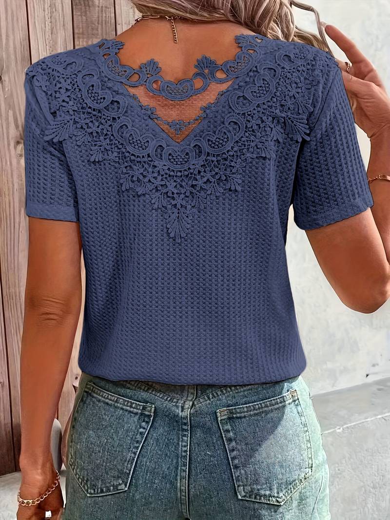 Variant image for T Shirt Femme Décolleté Rond Dentelle Coton Confortable-6