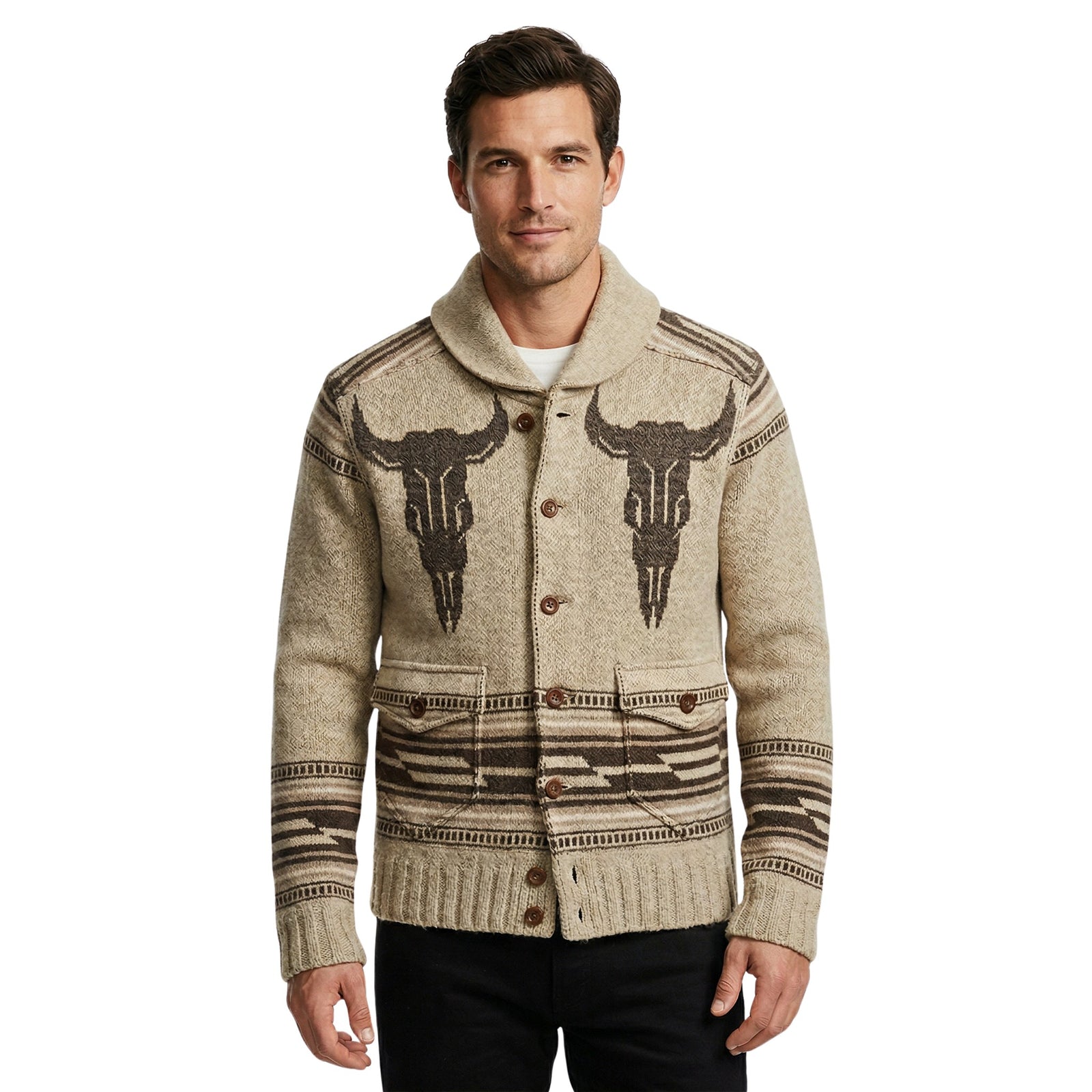 Cardigan Western pour Hommes avec Imprimé Taureau