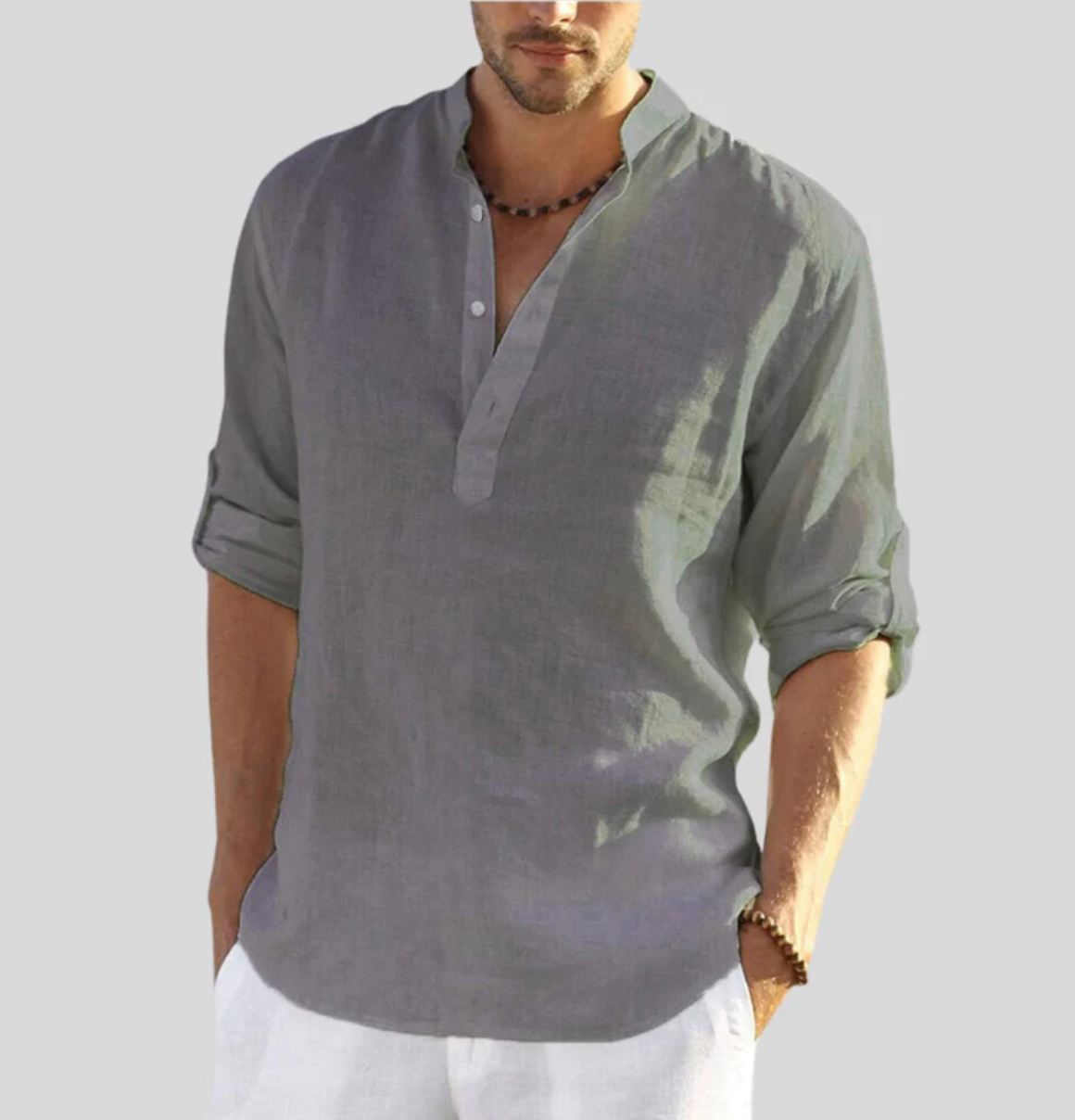 Variant image for Chemise Homme Élégante en Lin Légère Manche Courte-34