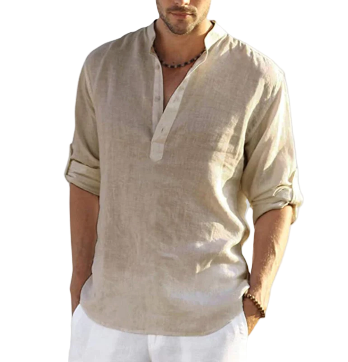 Chemise Homme Élégante en Lin Légère Manche Courte-1