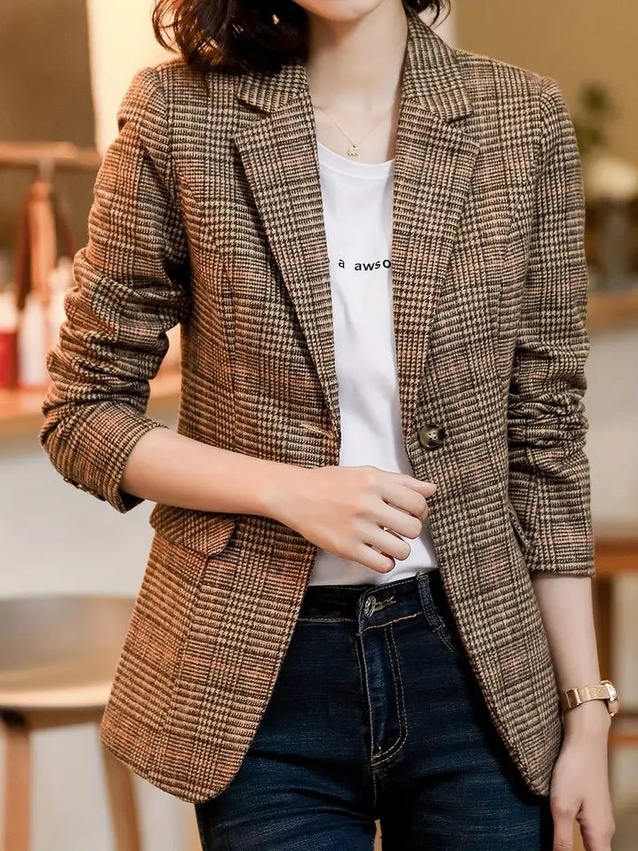 Blazer à carreaux pour femme avec un bouton 4