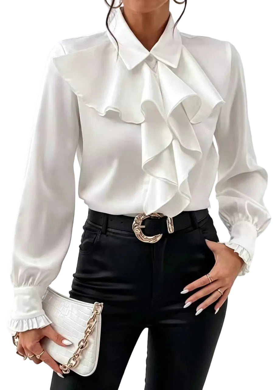 Blouse Femme Col Claudine Volants Manches Longues 0