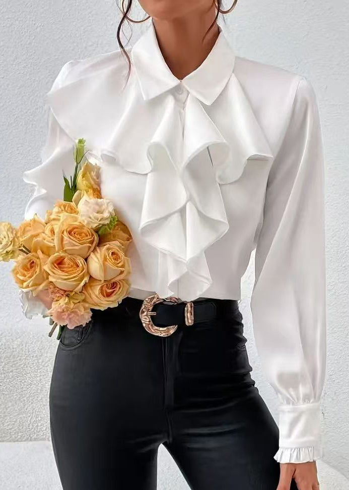 Blouse Femme Col Claudine Volants Manches Longues 1
