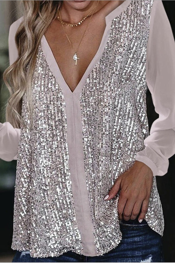 Blouse Femme Col V à Paillettes 1