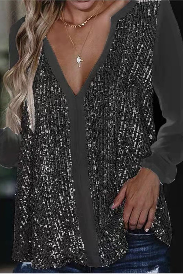 Blouse Femme Col V à Paillettes 3