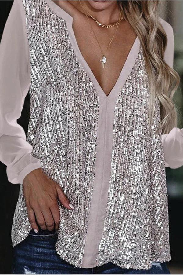Blouse Femme Col V à Paillettes 4