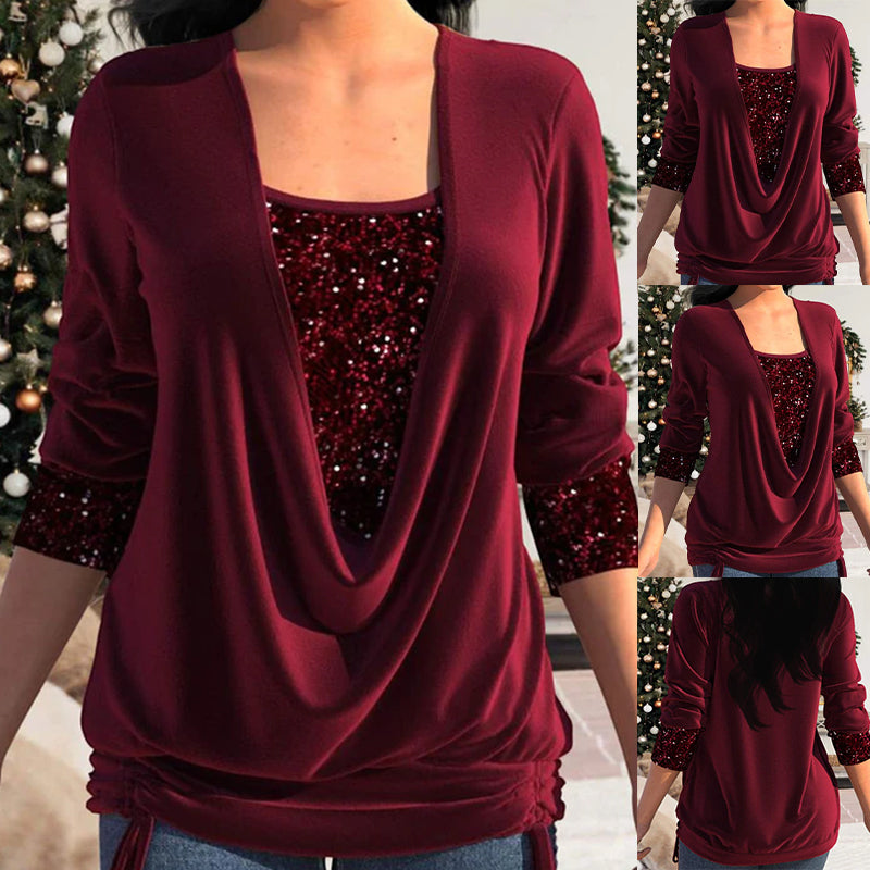 Blouse Femme Drapée avec Détails Paillettes 2