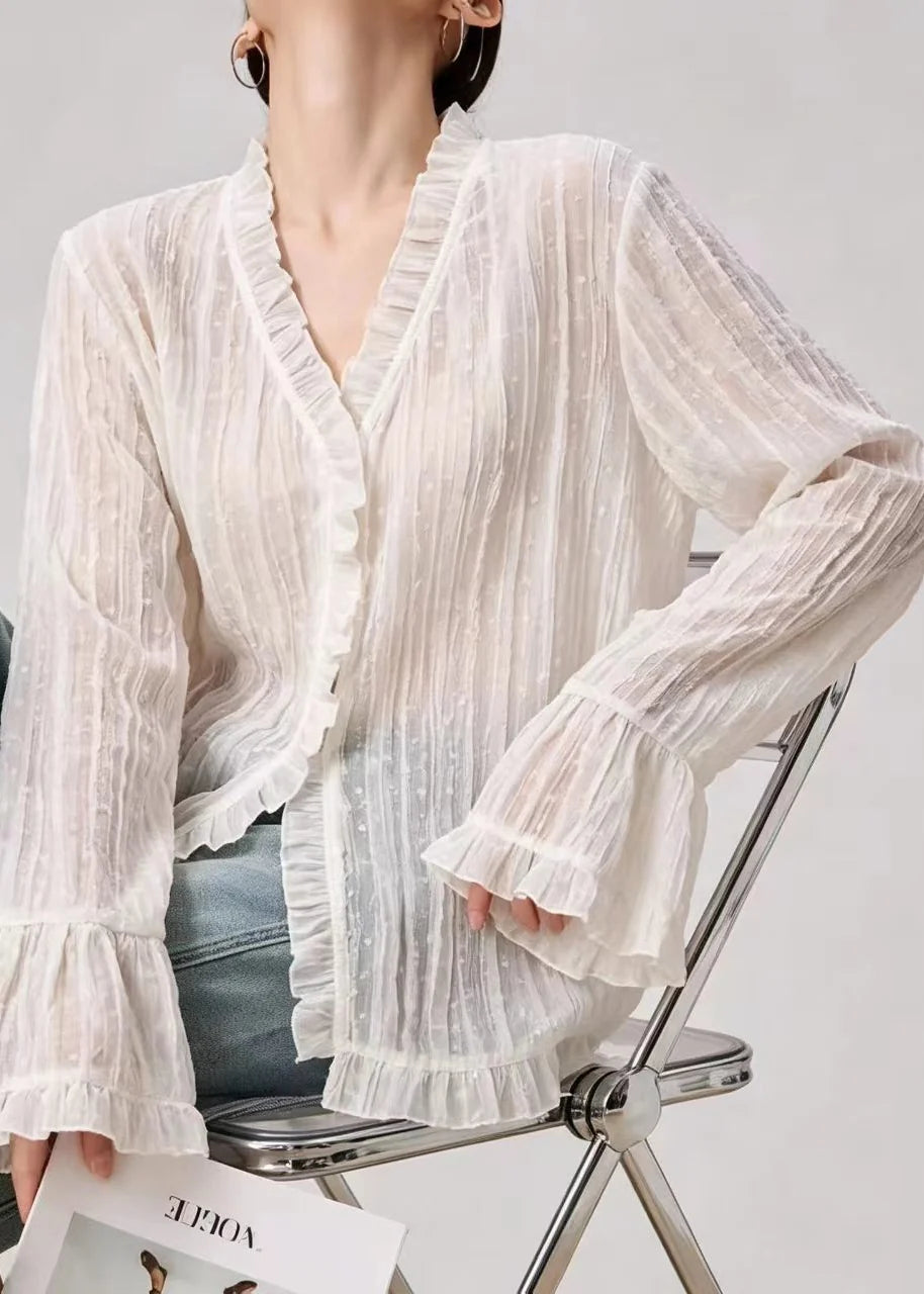 Blouse Femme à Volants Manches Évasées 3