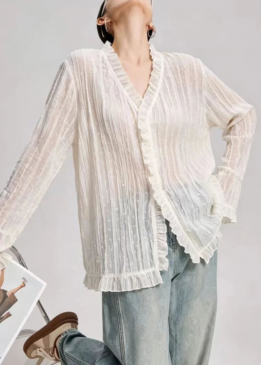 Blouse Femme à Volants Manches Évasées 4