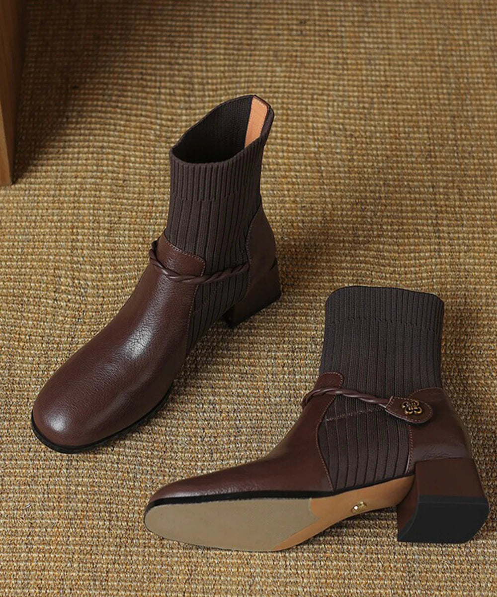 Bottes Chaussettes Femme Style Tressé et Talon Épais 4