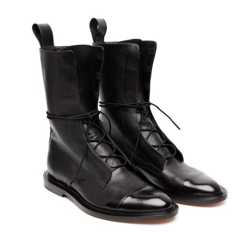 Bottes Femmes à Lacets Style Combat Mi-Mollet 0