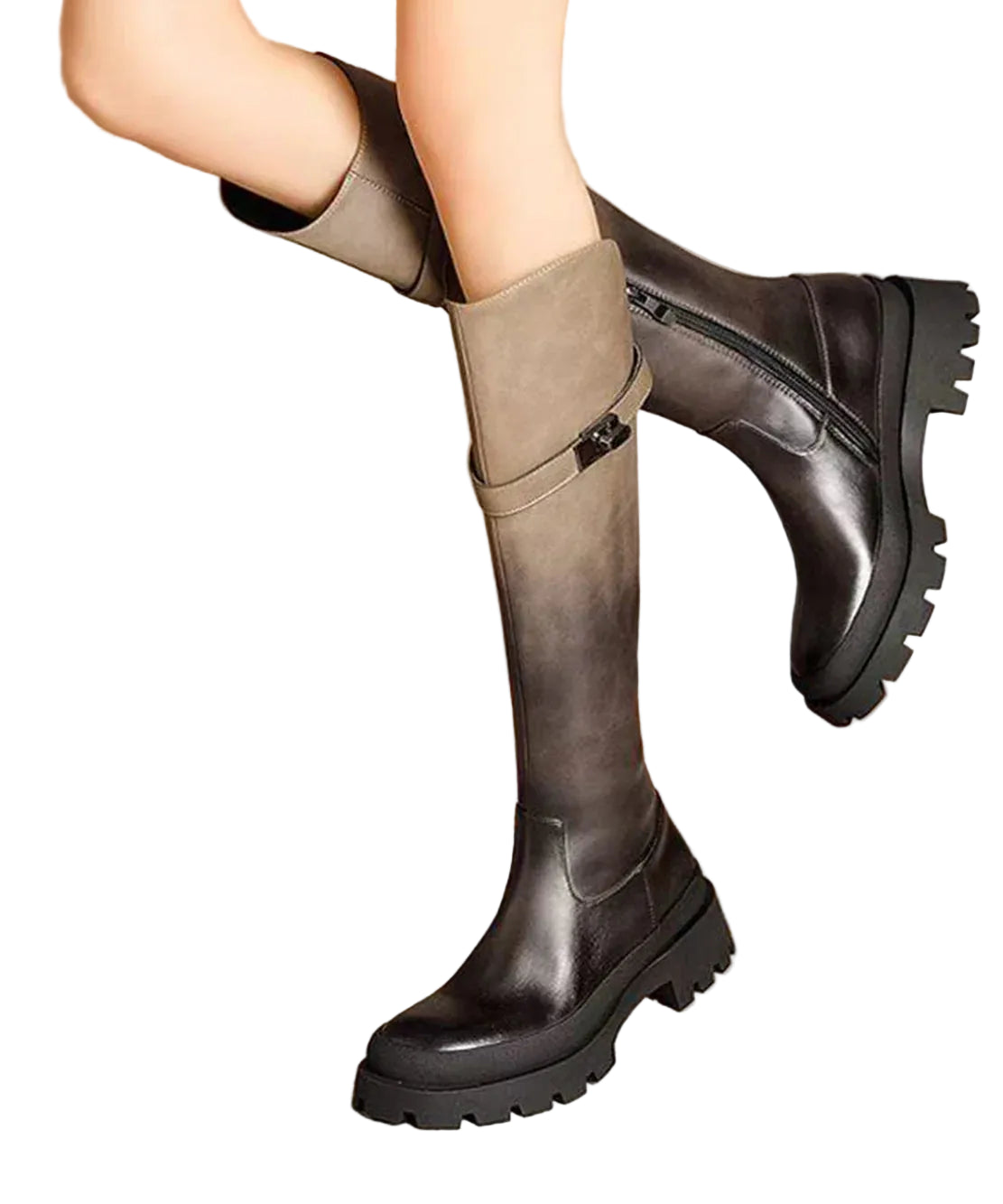 Bottes hautes femme style vintage à talon compensé 0