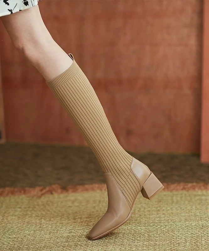 Bottes hautes pour femme à talon épais avec empiècements tricotés 0