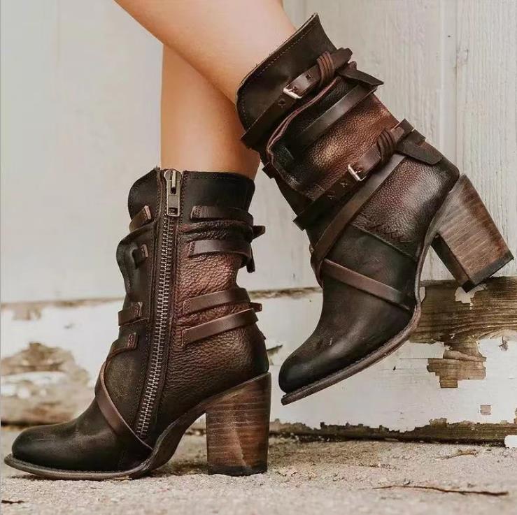 Bottines Femme À Talons Épais Chic Avec Fermeture Éclair 1