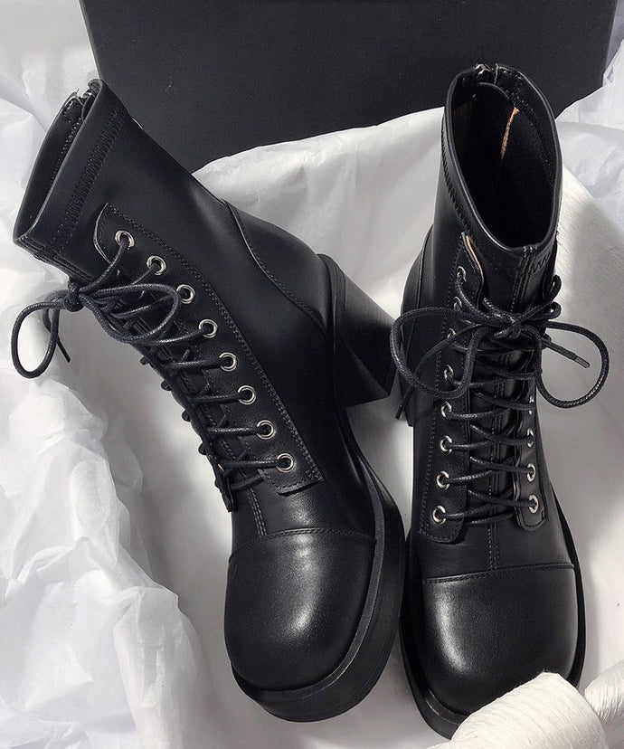 Bottines à lacets pour femmes à bout rond avec talon compensé 1