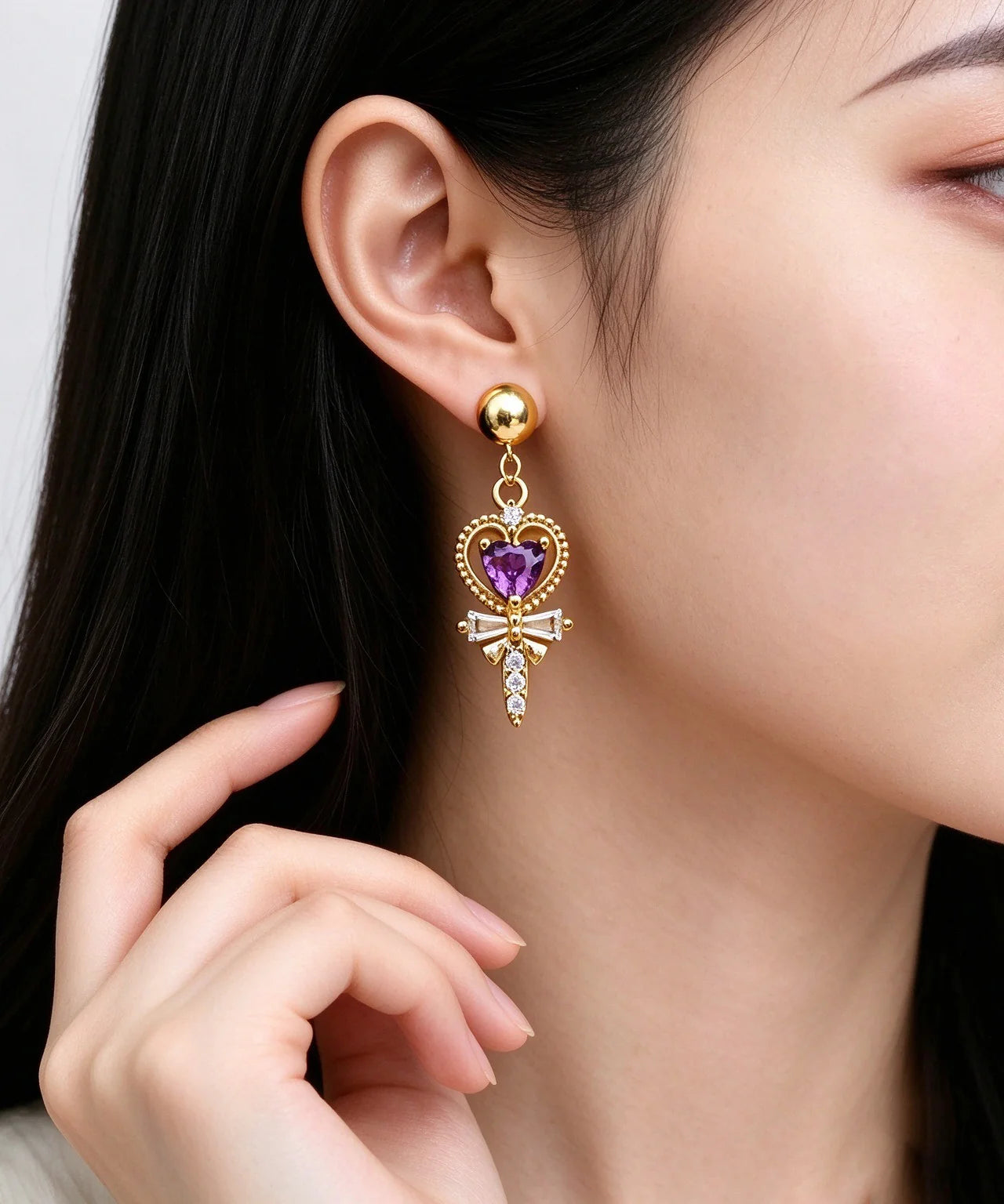 Boucles D'oreilles Pendantes Femme En Forme De Cœur Avec Cristaux Scintillants 1