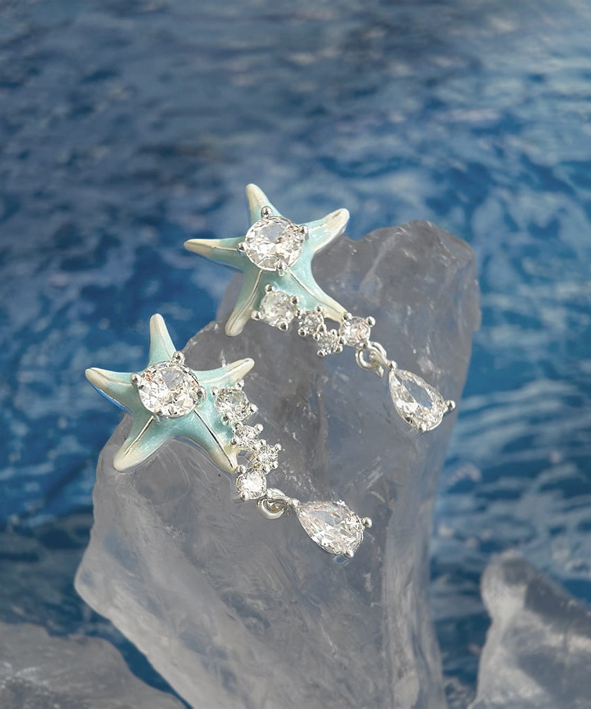 Boucles d'oreilles Femme Goutte d'eau Émail Bleu et Zircon 3