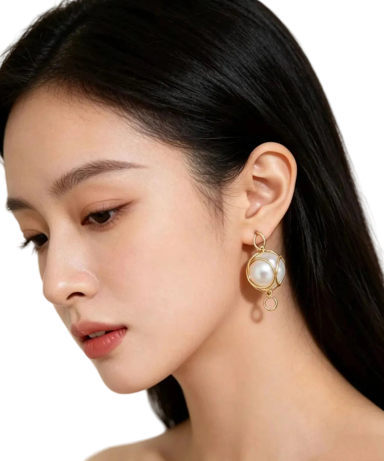 Boucles d'oreilles pendantes pour femme avec perles blanches et fil enroulé 2