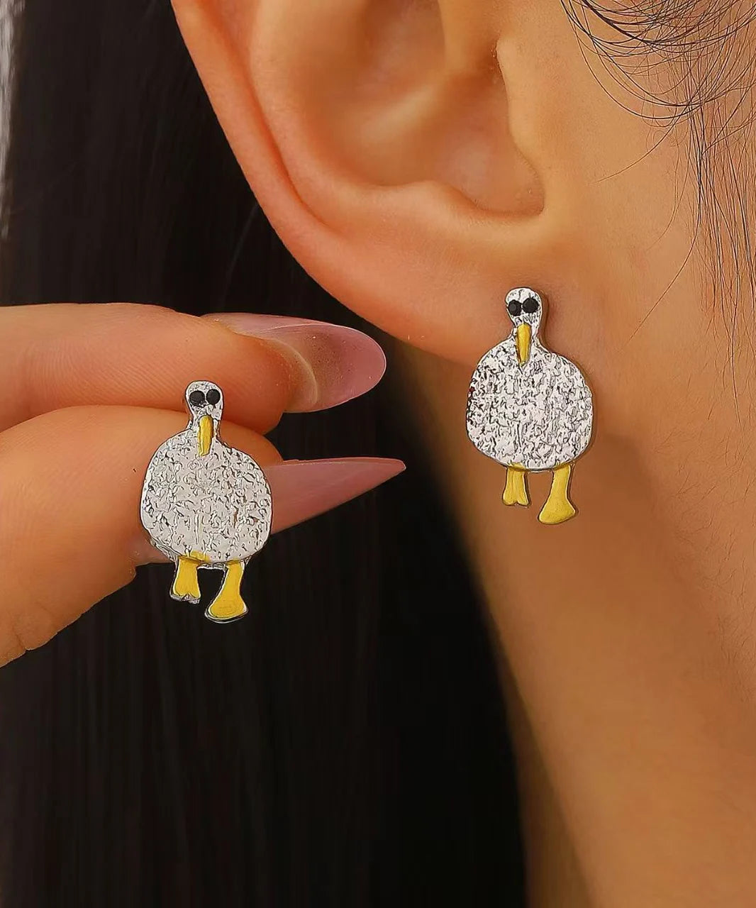 Boucles d'oreilles puces motif canard rétro pour femme 0