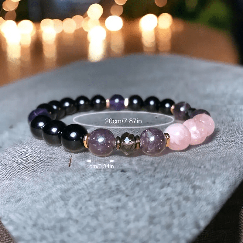 Bracelet en perles d'améthyste et d'obsidienne 4