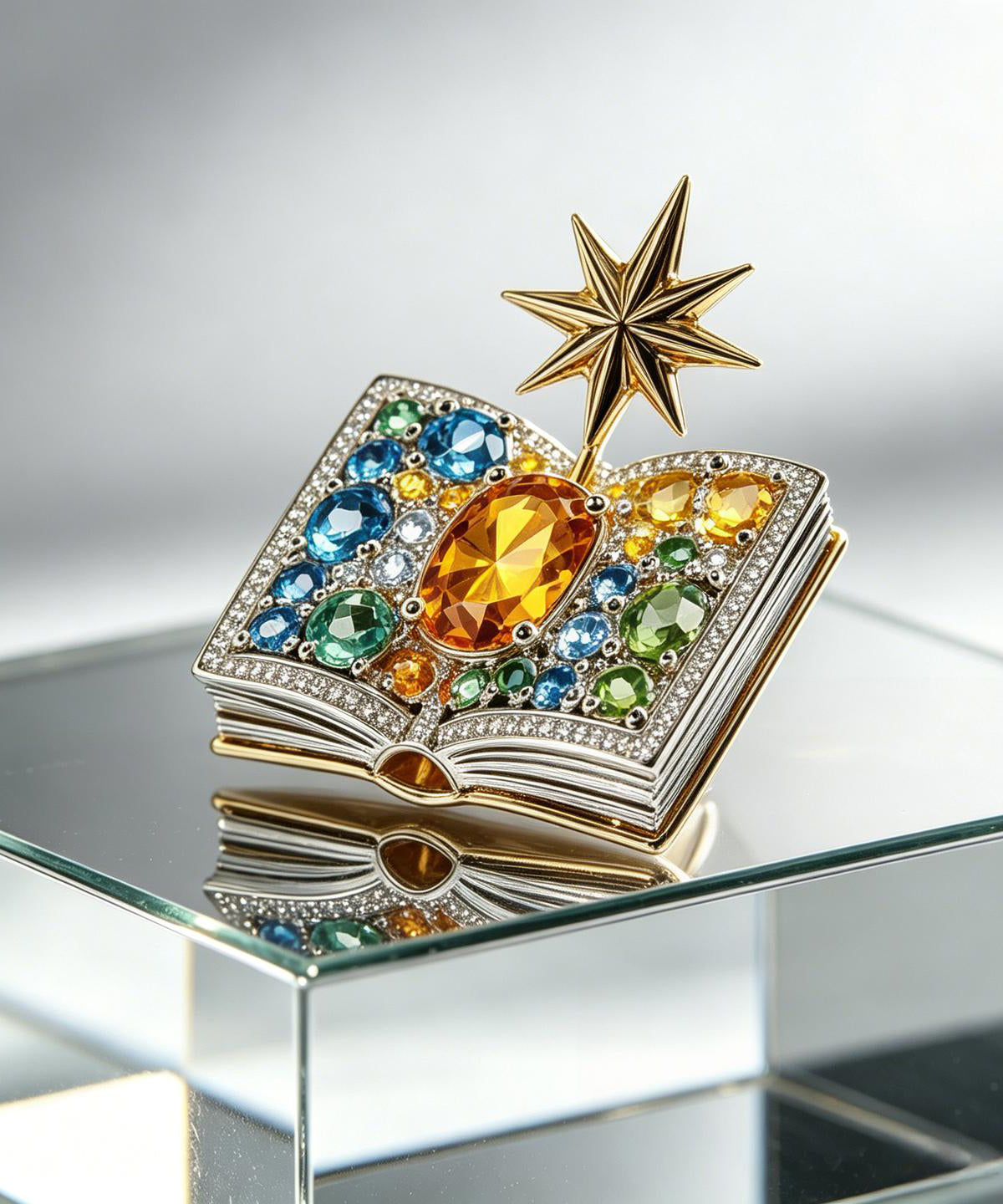 Broche Femme Style Livre Magique Cristal et Zircon Arc-en-Ciel 3