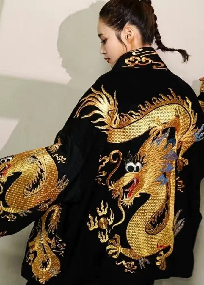 Cardigan Femme Oversized en Coton avec Motif Dragon 4