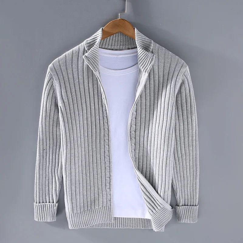 Cardigan pour homme en maille côtelée avec fermeture zippée 0