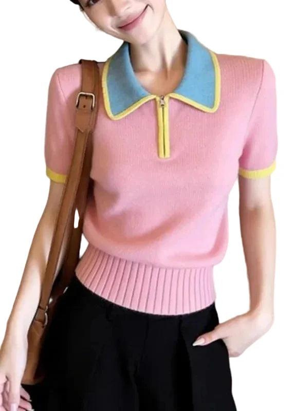 Chemise Femme Col Claudine Patchwork Style Décontracté 0