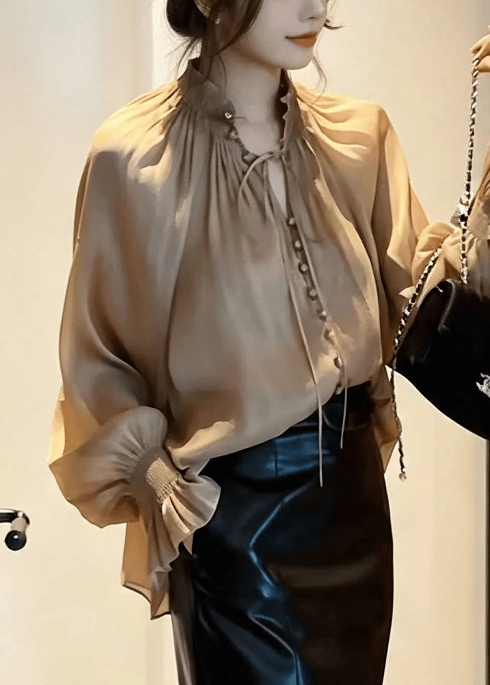 Chemise Femme Col Montant Manches Lanternes 3
