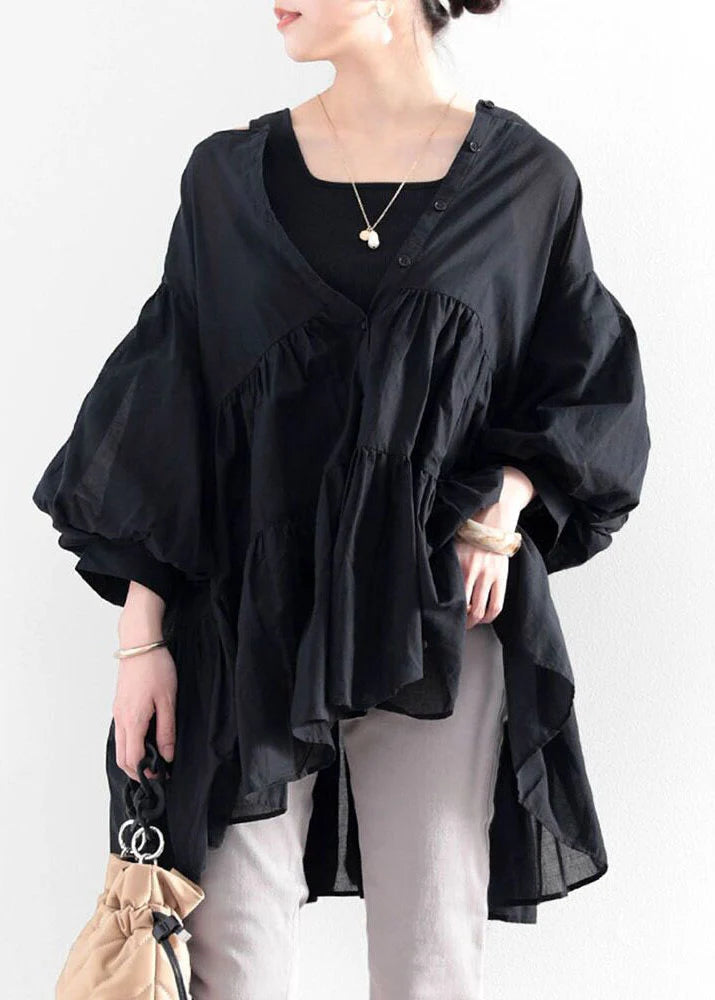 Chemise Femme Col Rond Volantée Manches Lanternes 2
