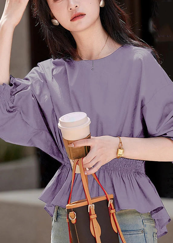 Chemise Femme Manches Évasées Taille Élastique Style Froissé 1