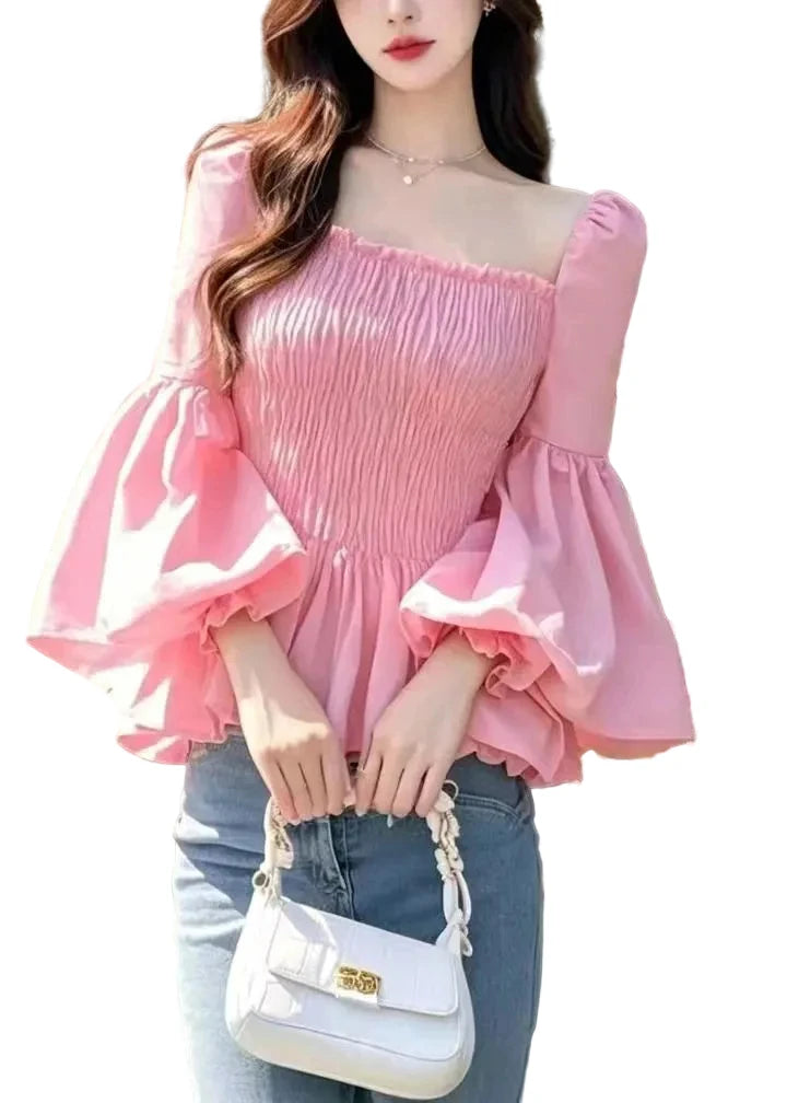 Chemise Femme à Col Carré et Manches Évasées 0