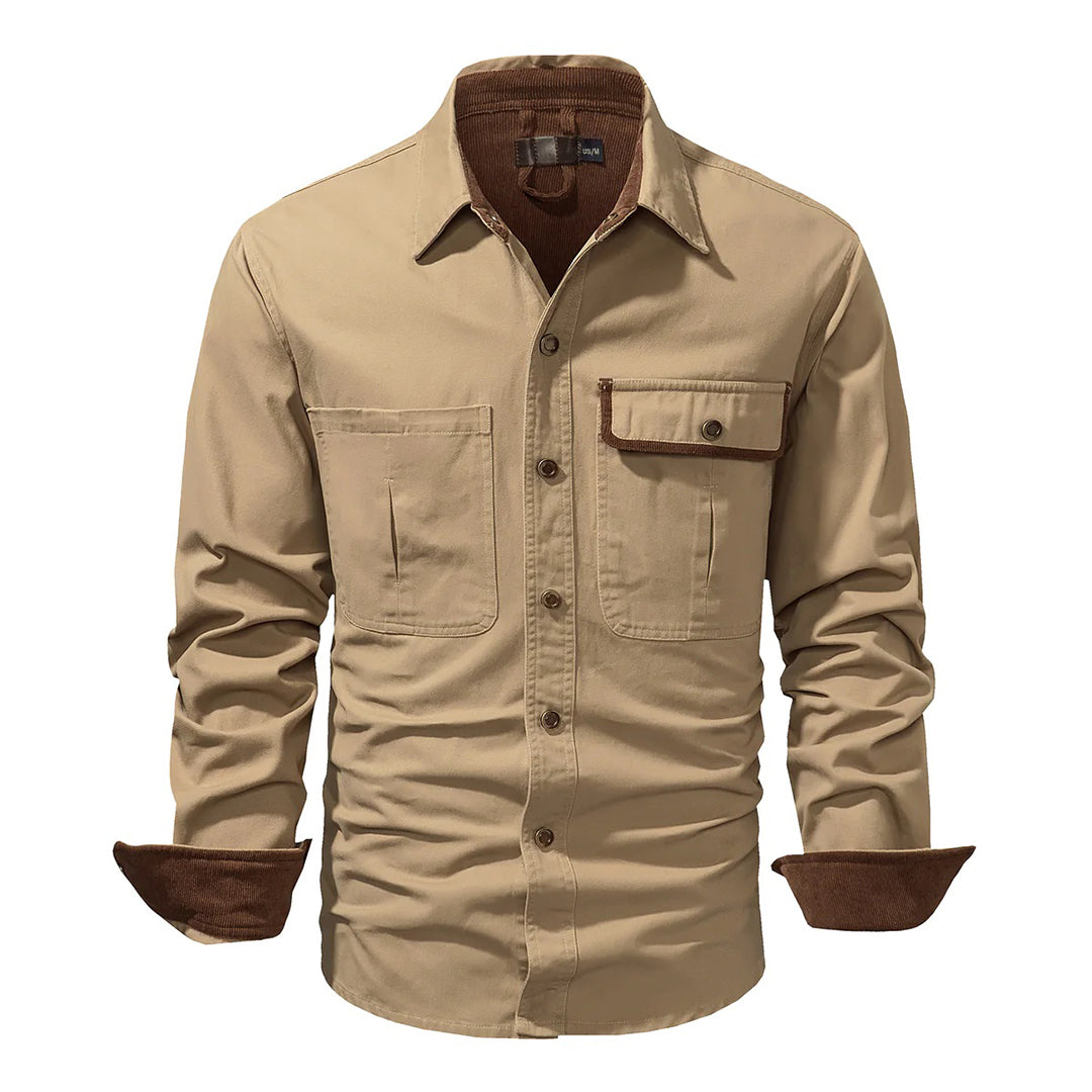 Chemise Homme à Manches Longues Boutonnée Contrastées Tissu Durable 6