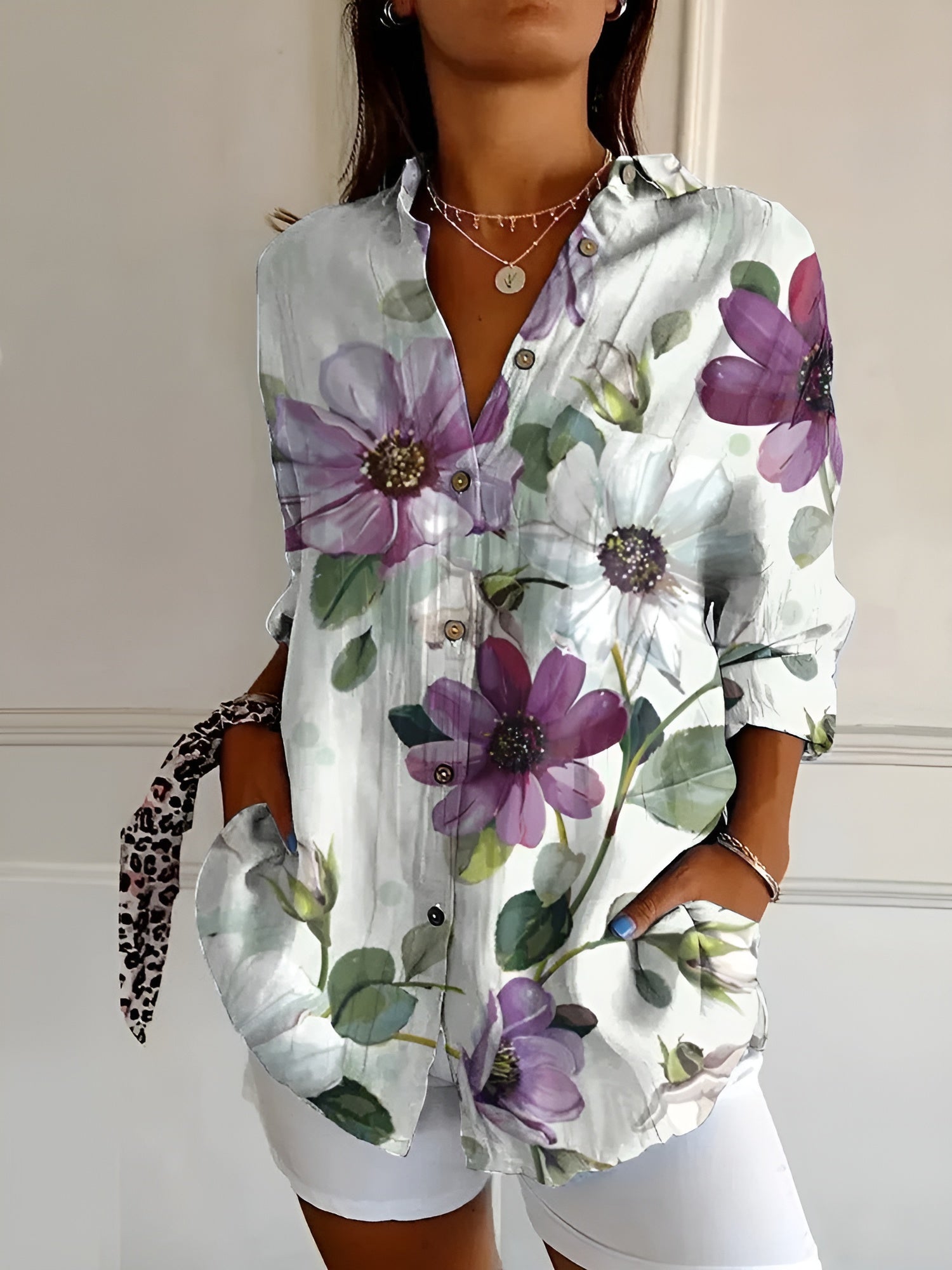 Chemise à boutons pour femmes en tissu léger à motif floral 6