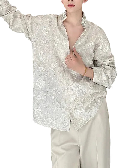 Chemise de travail homme col montant brodée automne 0