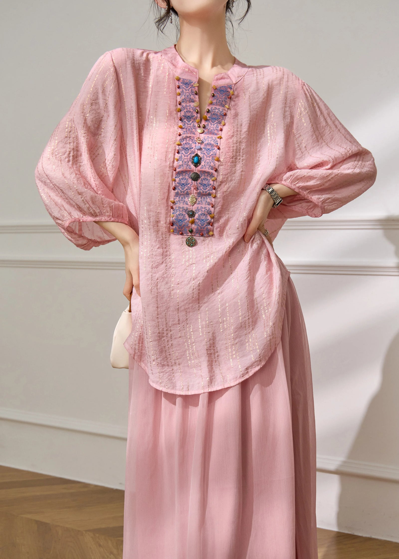 Chemisier Femme Style Chinois Manches Lanternes 2