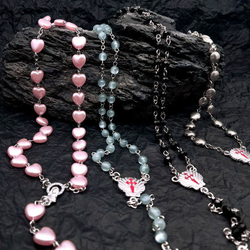 Collier Femme Coeur Chapelet Élégant avec Pierres Œil de Chat 8