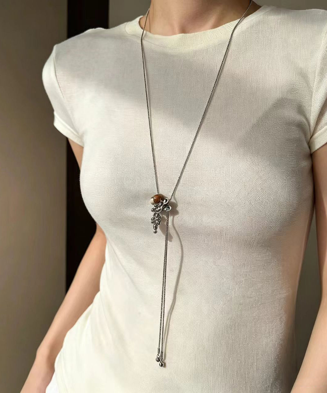 Collier Femme Lariat Minimaliste avec Pierre Naturelle 0