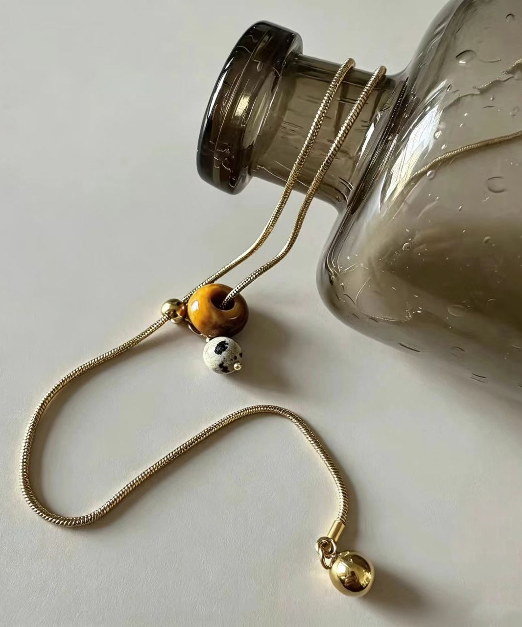 Collier Lariat Femme Style Minimaliste avec Pierre Naturelle Œil de Tigre 1