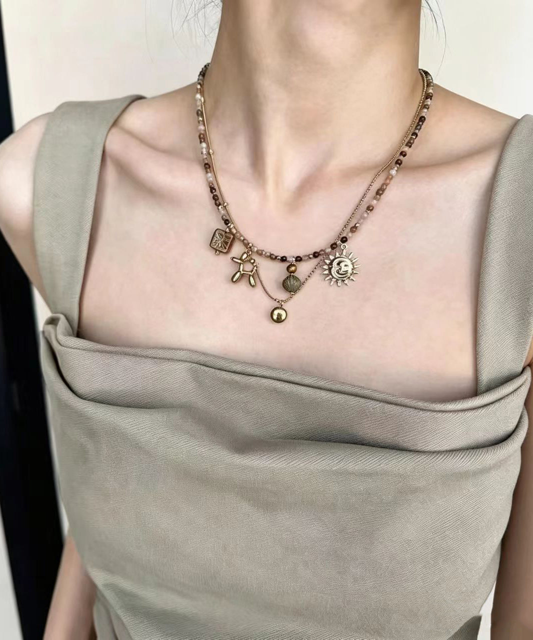 Ensemble Collier Femme Ras du Cou Perles et Pendentif 0