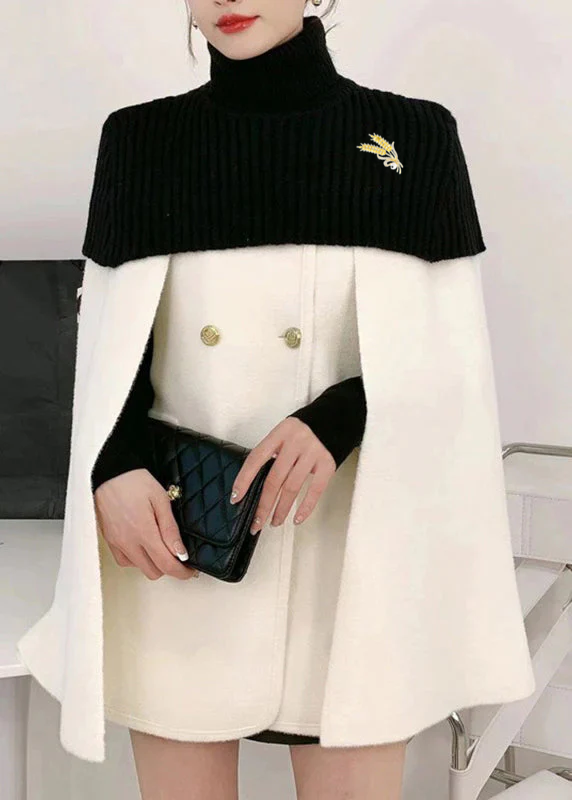 Ensemble Femme Cape en Tricot Col O et Manteau en Laine Ample 1